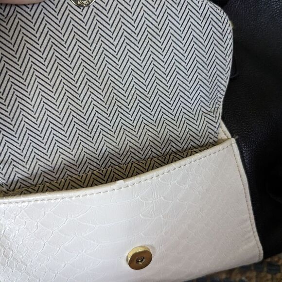 Steve Madden Saffiano large shoulder tote laptop travel black white bag 13x11x5 - Picture 6 of 14